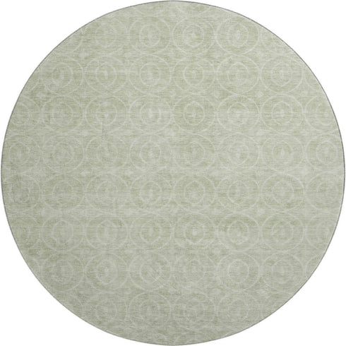 8' X 8' Mint Green And Ivory Geometric Washable Round Rug With UV Protection