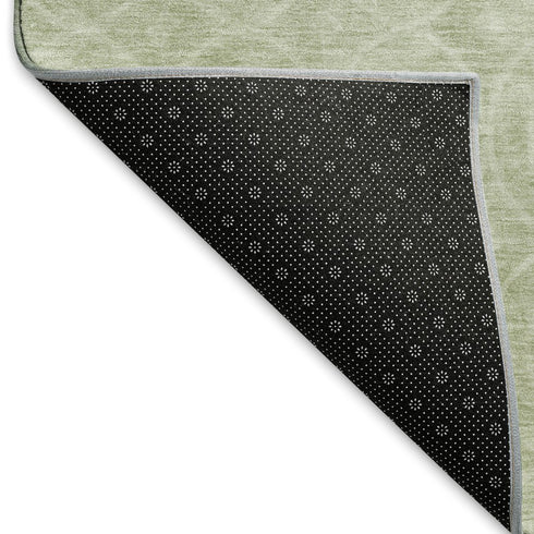 8' X 8' Mint Green And Ivory Geometric Washable Round Rug With UV Protection