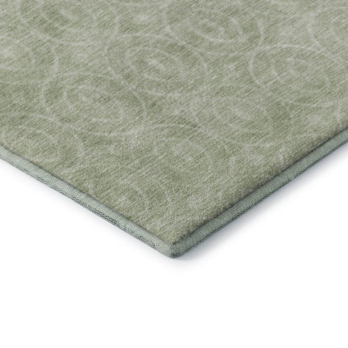 8' X 8' Mint Green And Ivory Geometric Washable Round Rug With UV Protection