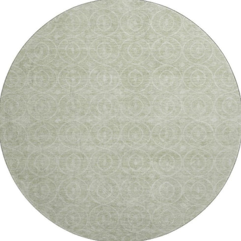 8' X 8' Mint Green And Ivory Geometric Washable Round Rug With UV Protection