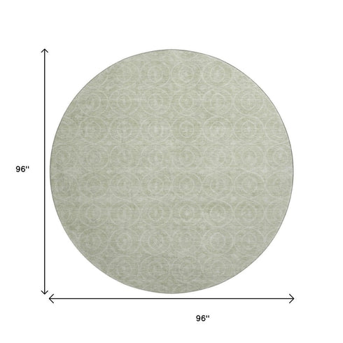 8' X 8' Mint Green And Ivory Geometric Washable Round Rug With UV Protection