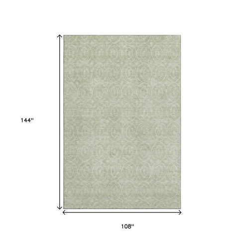 9' X 12' Mint Green And Ivory Geometric Washable Area Rug With UV Protection