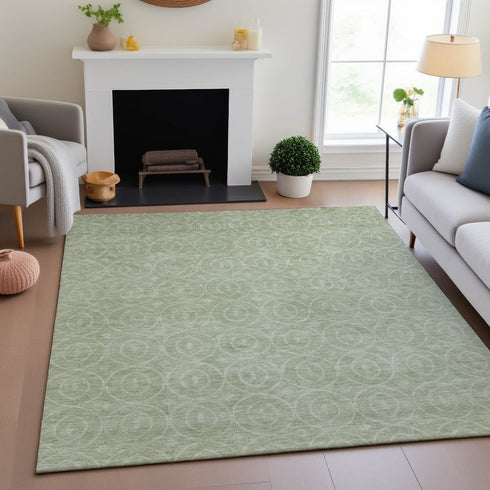 9' X 12' Mint Green And Ivory Geometric Washable Area Rug With UV Protection
