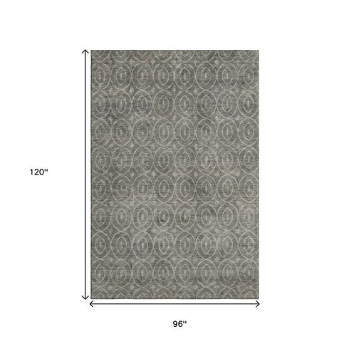 8' Pewter And Gray Geometric Washable Area Rug With UV Protection