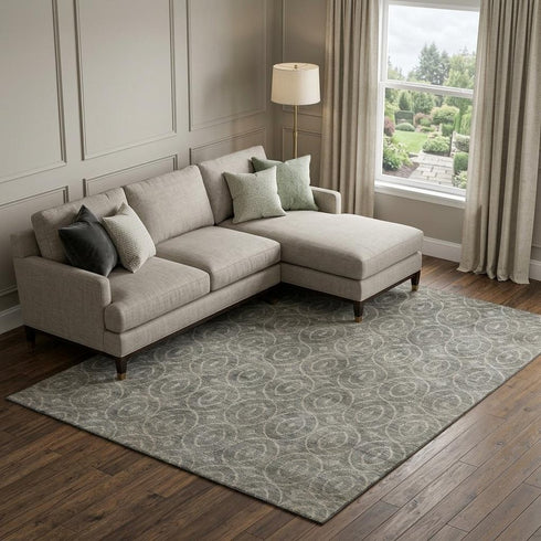 8' Pewter And Gray Geometric Washable Area Rug With UV Protection