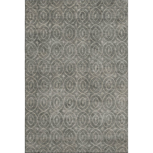 8' Pewter And Gray Geometric Washable Area Rug With UV Protection