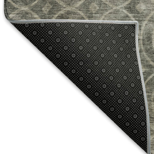 8' Pewter And Gray Geometric Washable Area Rug With UV Protection