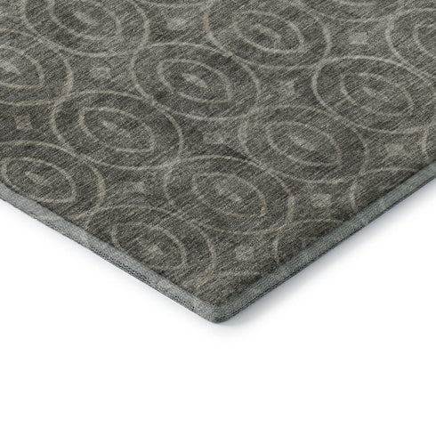8' Pewter And Gray Geometric Washable Area Rug With UV Protection