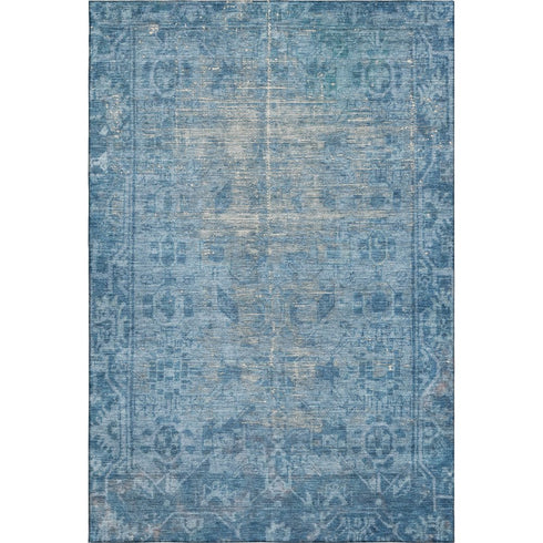 5' X 8' Blue And Silver Oriental Washable Area Rug With UV Protection