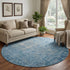 8' X 8' Blue And Silver Oriental Washable Round Rug With UV Protection