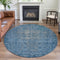 8' X 8' Blue And Silver Oriental Washable Round Rug With UV Protection