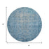 8' X 8' Blue And Silver Oriental Washable Round Rug With UV Protection