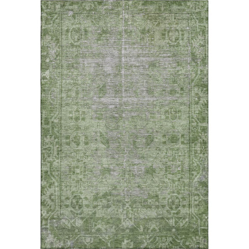 5' X 8' Fern Green And Silver Oriental Washable Area Rug With UV Protection