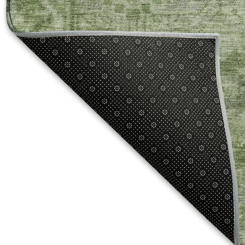 5' X 8' Fern Green And Silver Oriental Washable Area Rug With UV Protection