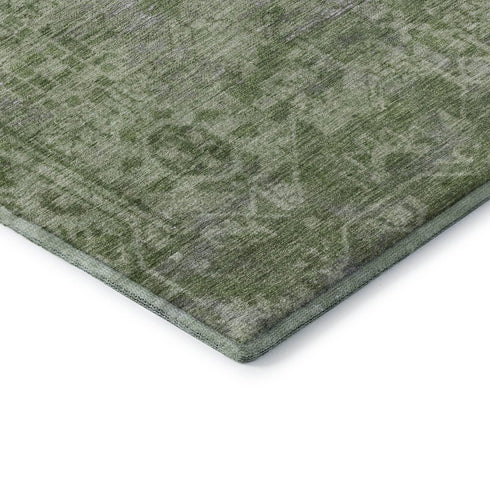 5' X 8' Fern Green And Silver Oriental Washable Area Rug With UV Protection