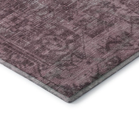 5' X 8' Merlot And Silver Oriental Washable Area Rug With UV Protection