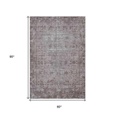 5' X 8' Coffee And Silver Oriental Washable Area Rug With UV Protection