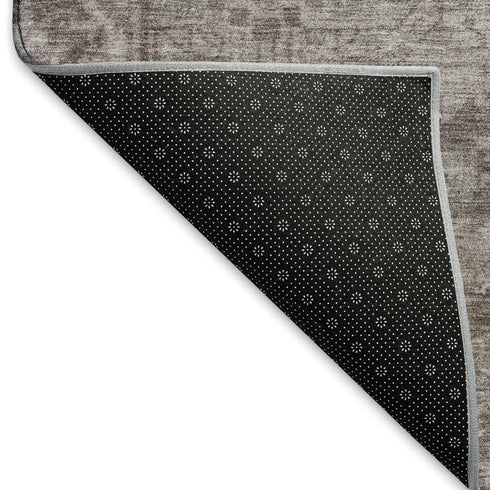 5' X 8' Coffee And Silver Oriental Washable Area Rug With UV Protection
