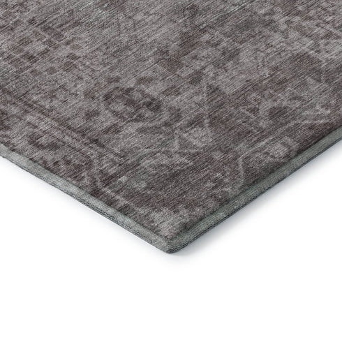 5' X 8' Coffee And Silver Oriental Washable Area Rug With UV Protection