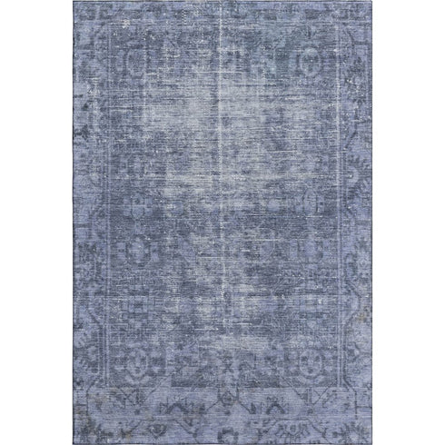 5' X 8' Navy Blue And Silver Oriental Washable Area Rug With UV Protection
