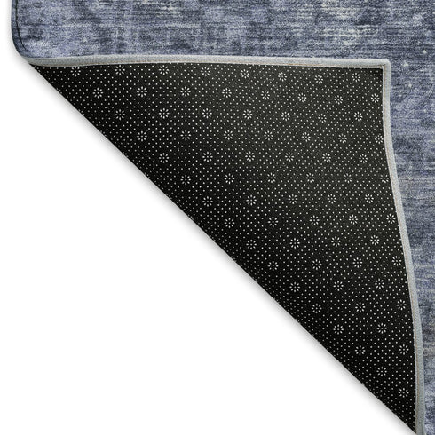 5' X 8' Navy Blue And Silver Oriental Washable Area Rug With UV Protection