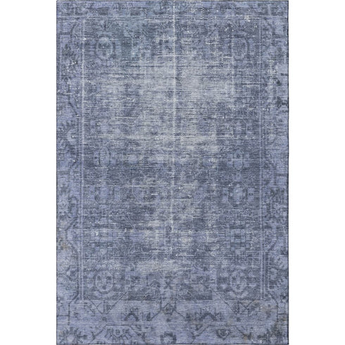 5' X 8' Navy Blue And Silver Oriental Washable Area Rug With UV Protection