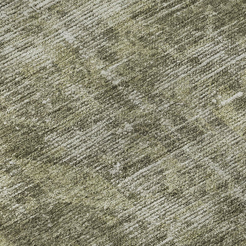 8' Olive Green And Silver Oriental Washable Area Rug With UV Protection