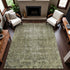 8' Olive Green And Silver Oriental Washable Area Rug With UV Protection