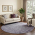 8' X 8' Purple And Silver Oriental Washable Round Rug With UV Protection