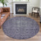8' X 8' Purple And Silver Oriental Washable Round Rug With UV Protection