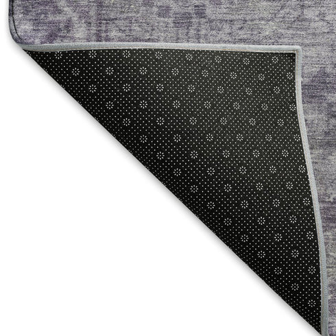 8' X 8' Purple And Silver Oriental Washable Round Rug With UV Protection