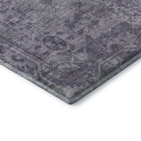 8' X 8' Purple And Silver Oriental Washable Round Rug With UV Protection