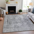 9' X 12' Charcoal And Silver Oriental Washable Area Rug With UV Protection