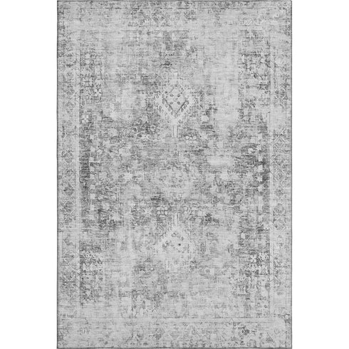 9' X 12' Charcoal And Silver Oriental Washable Area Rug With UV Protection