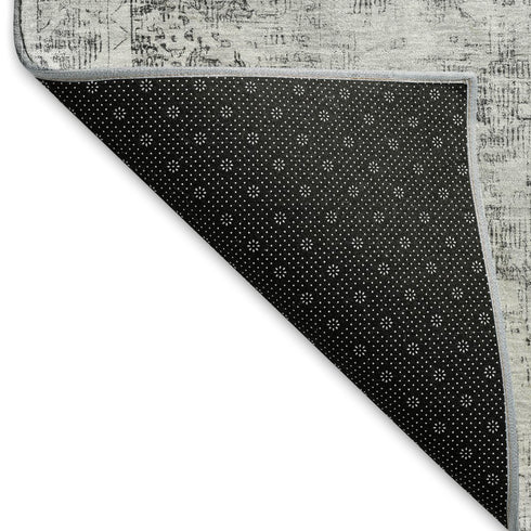 9' X 12' Charcoal And Silver Oriental Washable Area Rug With UV Protection