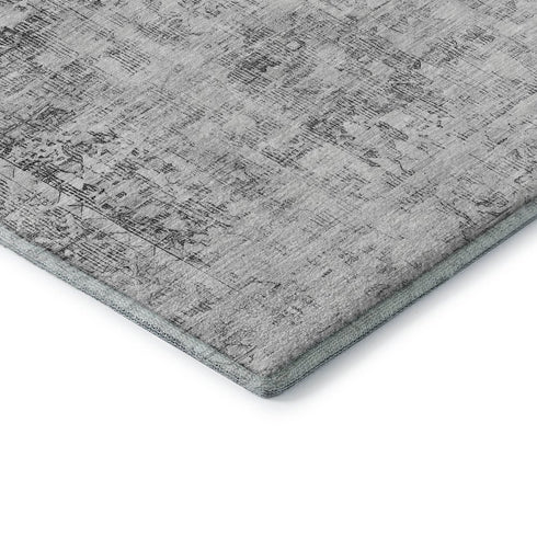 9' X 12' Charcoal And Silver Oriental Washable Area Rug With UV Protection