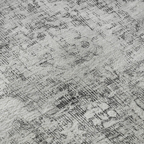 9' X 12' Charcoal And Silver Oriental Washable Area Rug With UV Protection
