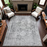 9' X 12' Charcoal And Silver Oriental Washable Area Rug With UV Protection