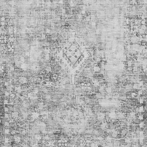 9' X 12' Charcoal And Silver Oriental Washable Area Rug With UV Protection