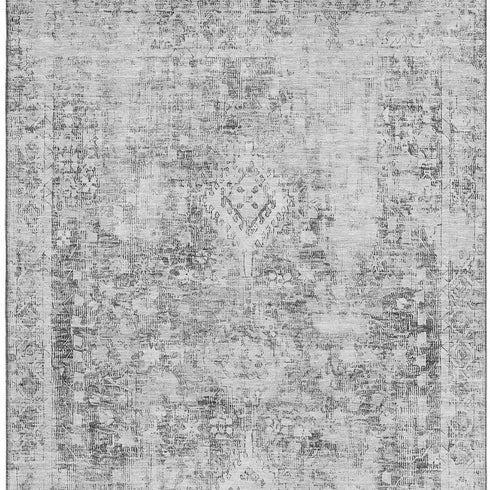 9' X 12' Charcoal And Silver Oriental Washable Area Rug With UV Protection