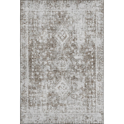 5' X 8' Chocolate And Ivory Oriental Washable Area Rug With UV Protection