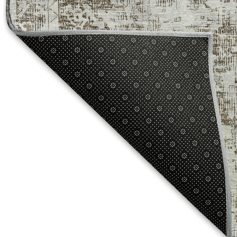 5' X 8' Chocolate And Ivory Oriental Washable Area Rug With UV Protection