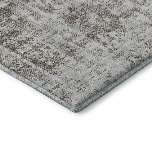 5' X 8' Chocolate And Ivory Oriental Washable Area Rug With UV Protection