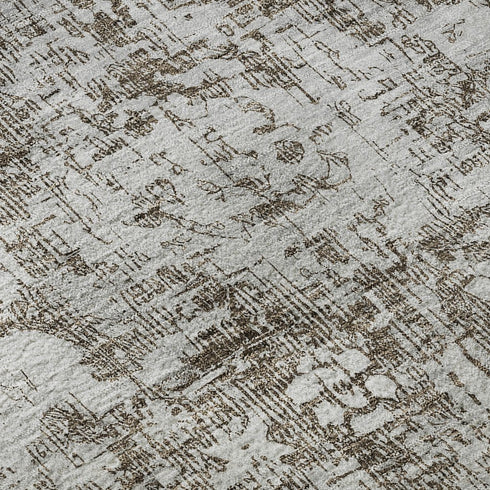 5' X 8' Chocolate And Ivory Oriental Washable Area Rug With UV Protection