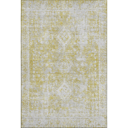 5' X 8' Gold And Silver Oriental Washable Area Rug With UV Protection