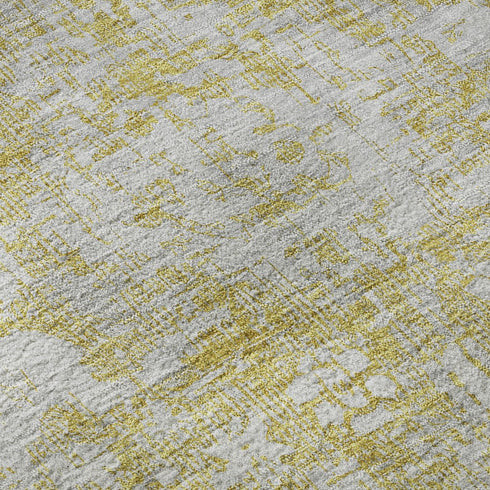 5' X 8' Gold And Silver Oriental Washable Area Rug With UV Protection