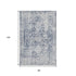 8' Navy Blue And Silver Oriental Washable Area Rug With UV Protection