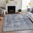 8' Navy Blue And Silver Oriental Washable Area Rug With UV Protection
