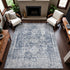 8' Navy Blue And Silver Oriental Washable Area Rug With UV Protection