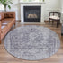 8' X 8' Plum And Silver Oriental Washable Round Rug With UV Protection